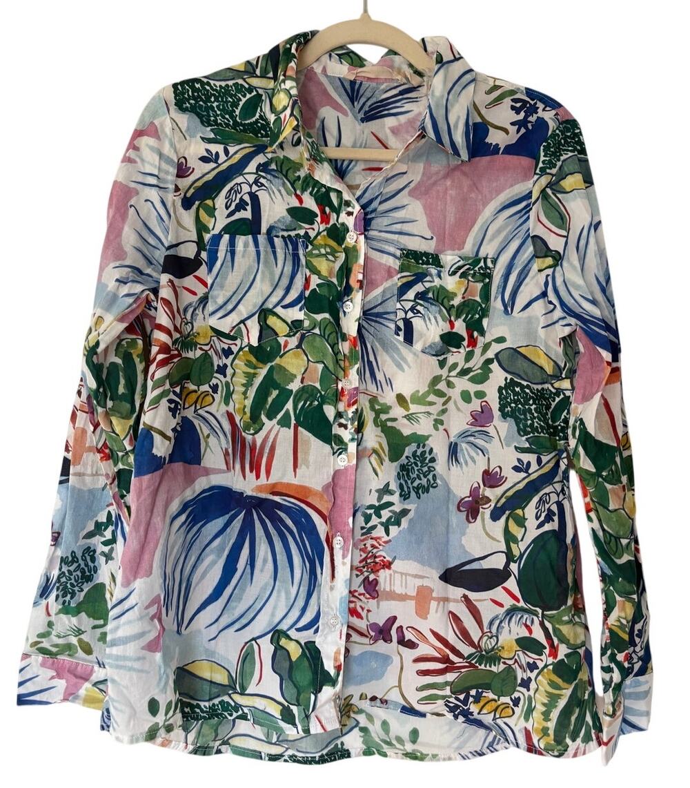 Soft Surroundings NWT Floral Blouse Large Red Blue Green